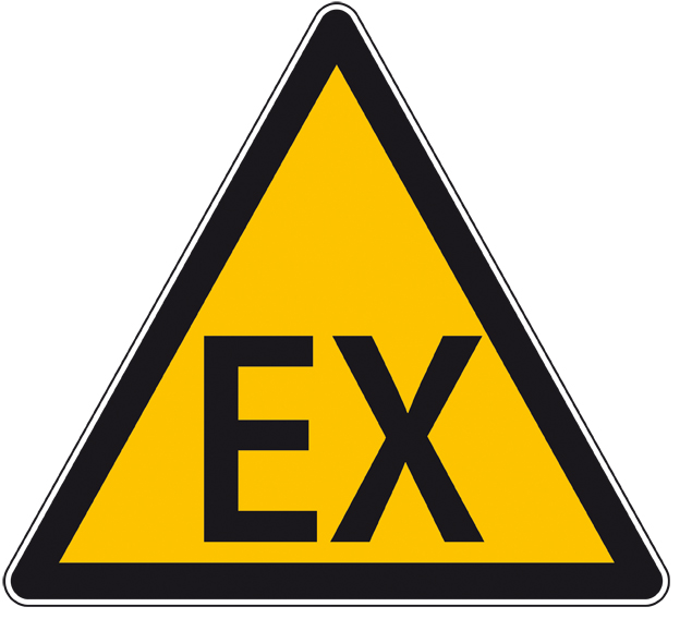 Pictogramme EX - source INRS Pictogramme EX : panneau triangulaire jaune avec l'inscription "EX"