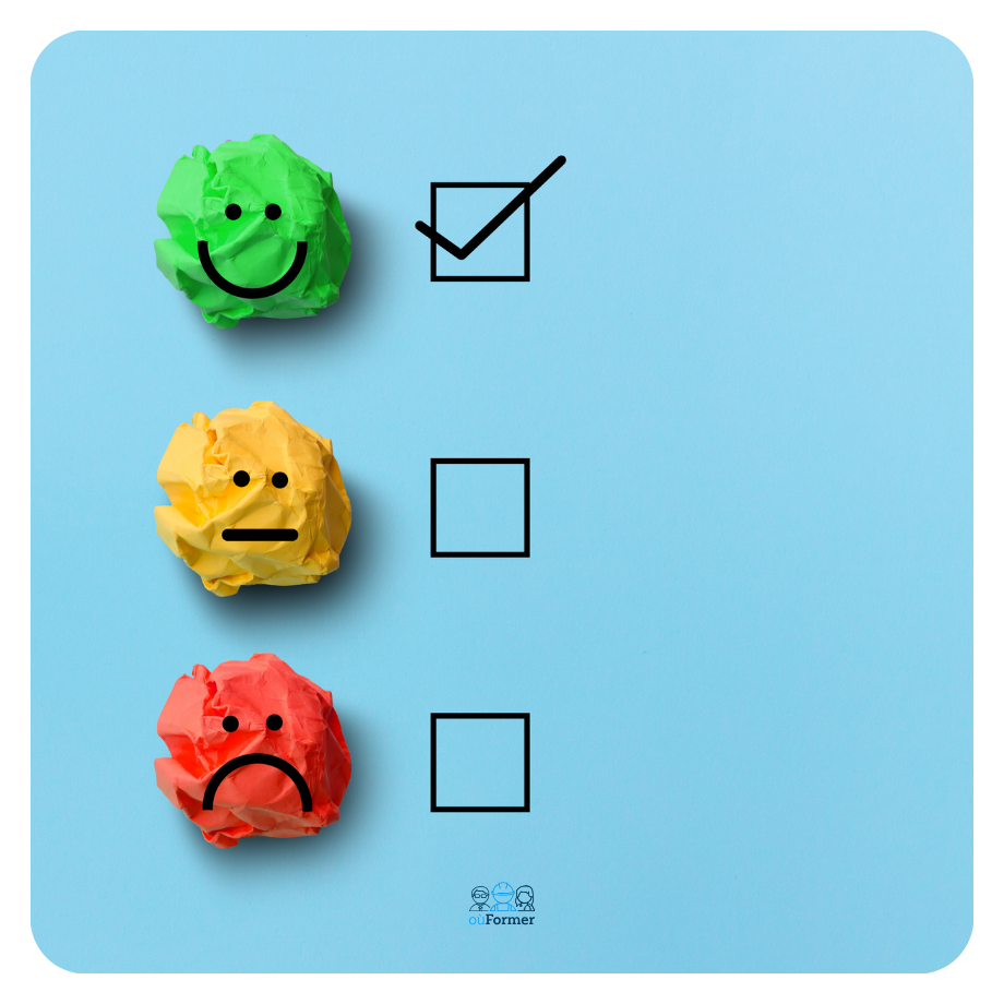 Évaluation de la satisfaction après une formation avec des smileys, illustrant la différence entre satisfaction et impact réel